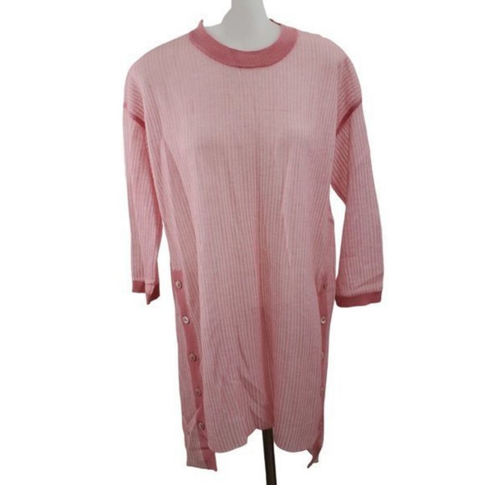 J Crew Collection Tunic M Barbie Pink Side Button Long Sheer Stripe Sweater Knit